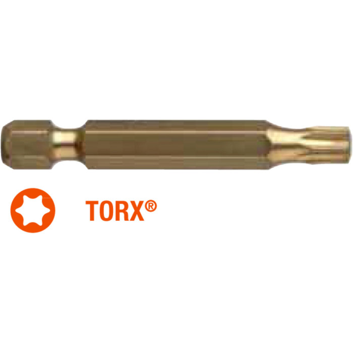 Насадка викруткова USH ISOTIN : TORX T25 x 50 мм Torsion. титанова подовжена, Уп. 10 шт.