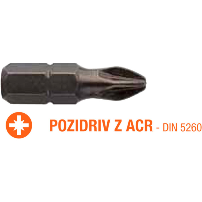 Насадка викруткова USH Industry : Pozidriv ACR PZ3 x 25 мм (з зубцями) Уп. 5 шт.