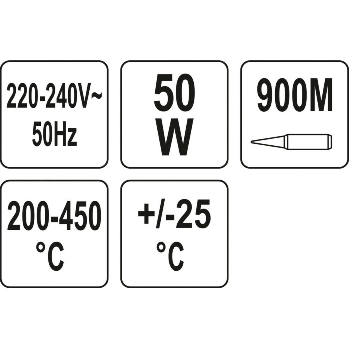 Паяльник мережевий YATO P= 50 Вт. з регулюванням t= 200- 450°С [10/100]