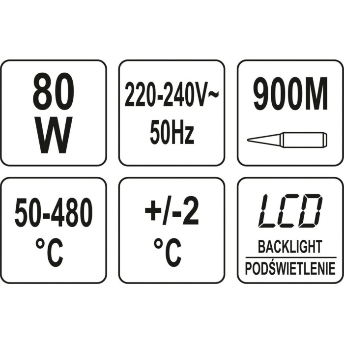 Паяльник мережевий YATO P= 80 Вт. з регулюванням t= 50- 480°С [10/50]