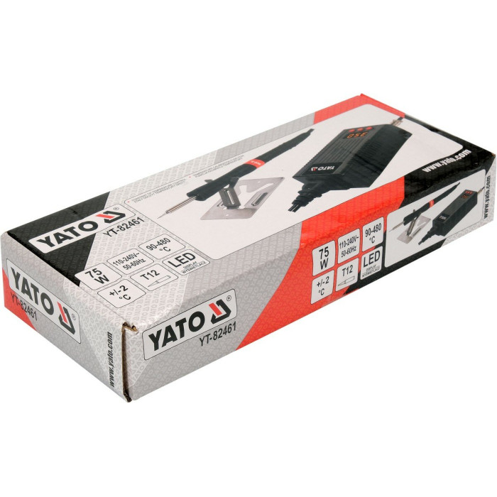 Паяльна станція мережева: 110-230 V YATO; Р= 75 Вт, t°= 90-480°С, жало тип T12, LCD табло [30]