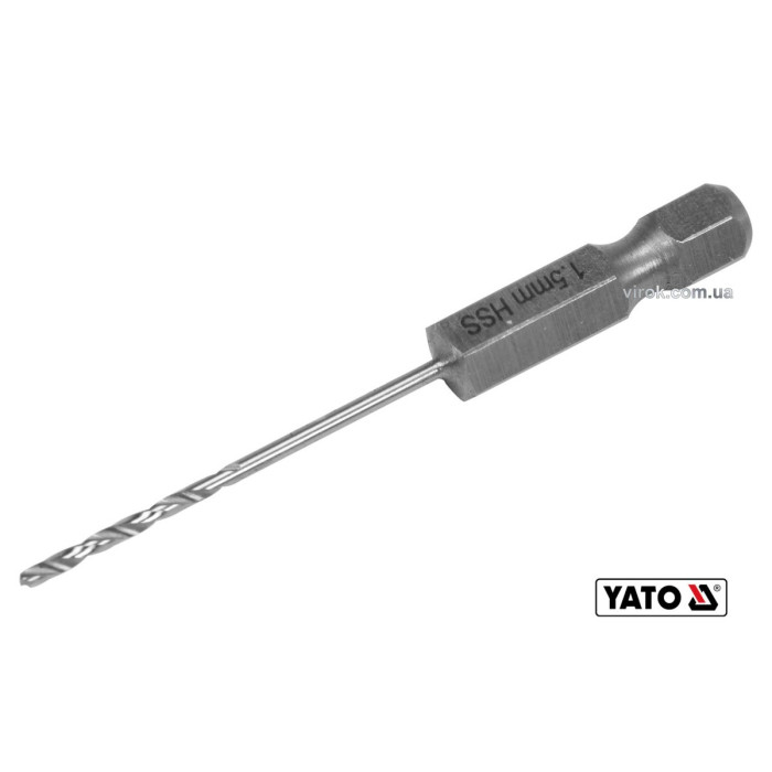 Свердло по металу YATO: HSS6542, Ø=1.5мм,HEX-1/4", l=57/26мм, для нержав.,конструкт.,легов.сталі(DW)