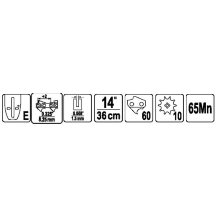Шина для пили YATO l= 14"/ 36 см (60 ланок)0,325" (8,25 мм).Т0,058" (1,5 мм)-YT-84940, YT-84963 [20]