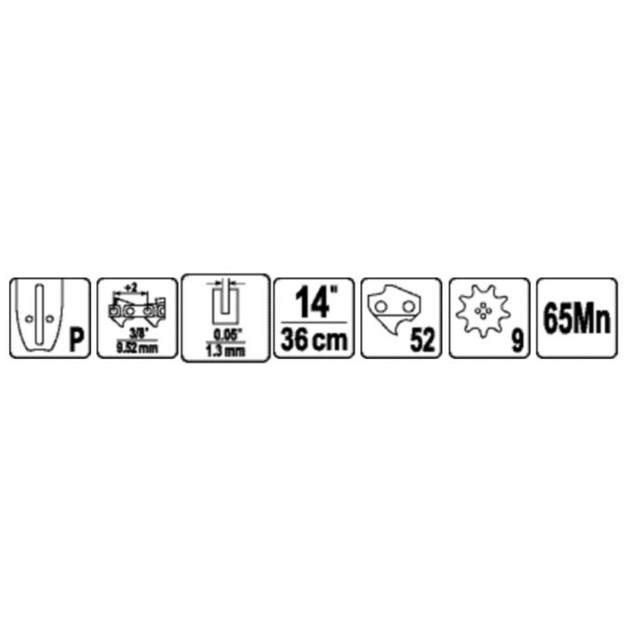 Шина для пили YATO l= 14"/ 36 см (52 ланки)3/8" (9,52 мм).Т-0,05" (1,3 мм)---YT-84951, YT-84960 [20]