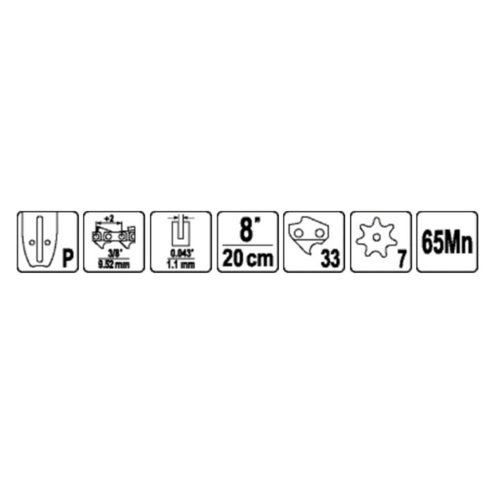 Шина для пили YATO l= 8"/ 20 см (33 ланки) 3/8" (9,52 мм).Т- 0,322" (8,2 мм)---YT-849470 [20]