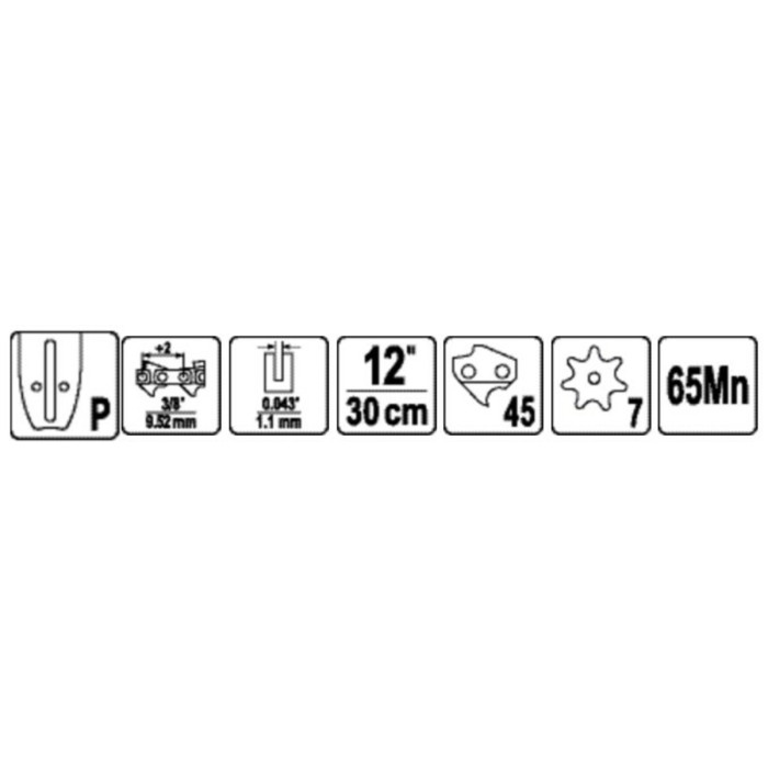 Шина для пили YATO l= 12"/ 30 см (45 ланок)3/8" (9,52 мм).Т- 0,043" (1,1 мм)---YT-849474 [20]