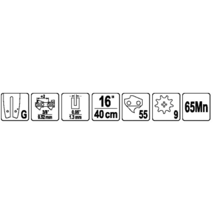 Шина для пили YATO l= 16"/ 40 см (55 ланок)3/8" (9,52 мм)Т-0,05" (1,3 мм) для ланцюгівYT-849529 [20]