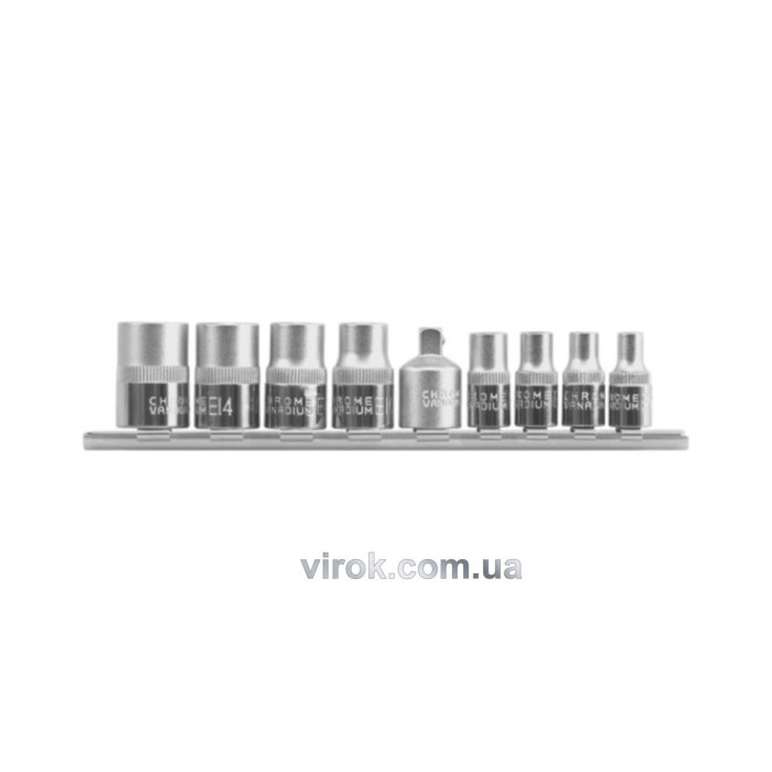 Набір головок YATO : TORX Е5-Е16, квадрат 1/4" торцеві з перехідником M=3/8", 9 шт. [10/40]