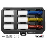 Головки торцеві ударні YATO: квадрат- 1/2", М17,19,21мм l=150мм, Cr-Mo,  для алюм. дисків 6 Од. [10]
