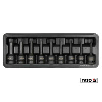 Набір насадок викруткових ударних YATO : SPLINE M4-M16. квадрат 1/2"; CrMo, 9 Од + кейс [10]
