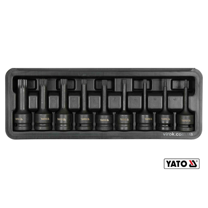 Набір насадок викруткових ударних YATO : SPLINE M4-M16. квадрат 1/2"; CrMo, 9 Од + кейс [10]