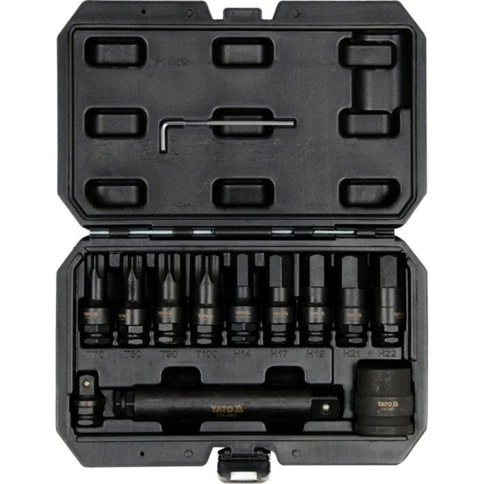 Набір насадок викруткових ударних YATO : TORX/HEX до квадратів 1/2", 3/4", 12 елем.. [5]
