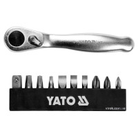 Набор отверточных насадок с трещаткой YATO : 1/4", PH, SL, SQ, L= 25 мм, 11 шт [25/50]