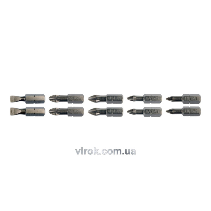 Набір насадок викруткових YATO : SL5, SL6, PH1/1, PH2/2, PZ1/1, PZ2/2, L= 25 мм. 10 шт. [25/200]