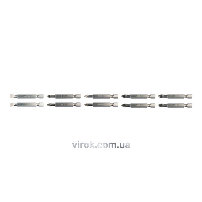 Набір насадок викруткових YATO : SL5, SL6, PH1/1, PH2/2, PZ1/1, PZ2/2, L= 50 мм. 10шт. [25/100]