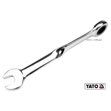 Ключ рожково-накидный, крученый 90° с трещаткой YATO: М=16 x 228 мм, HRC 40-45, Cr-V(DW)