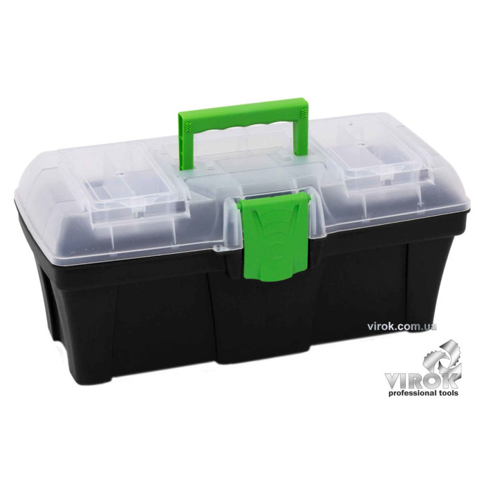 Ящик для інструментів "Green box 15" з органайзером в кришці пластиковий ТМ ВІРОК : 398х 200х 186 мм