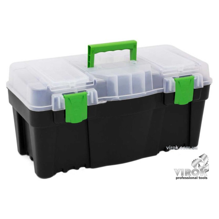 Ящик для інструментів "Green box 22" з органайзером в кришці пластиковий ТМ ВІРОК : 550х 267х 270 мм