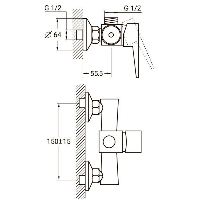 Змішувач HK Ø35 для душу AQUATICA HK-1D130C (9732300)