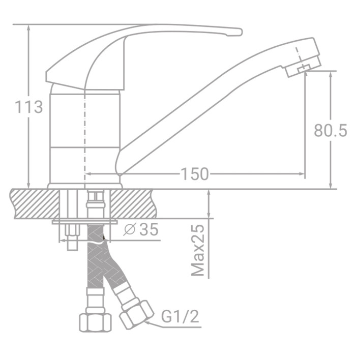 Смеситель SD Ø40 для кухни гусак прямой 150мм на шпильке TAU SD-2B143C (9804120)