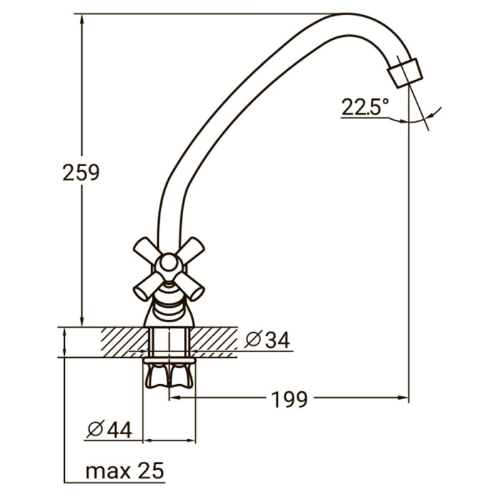 Смеситель PM ½" для кухни эконом на гайке (кратно 2шт) AQUATICA PM-1B157C (9780100)