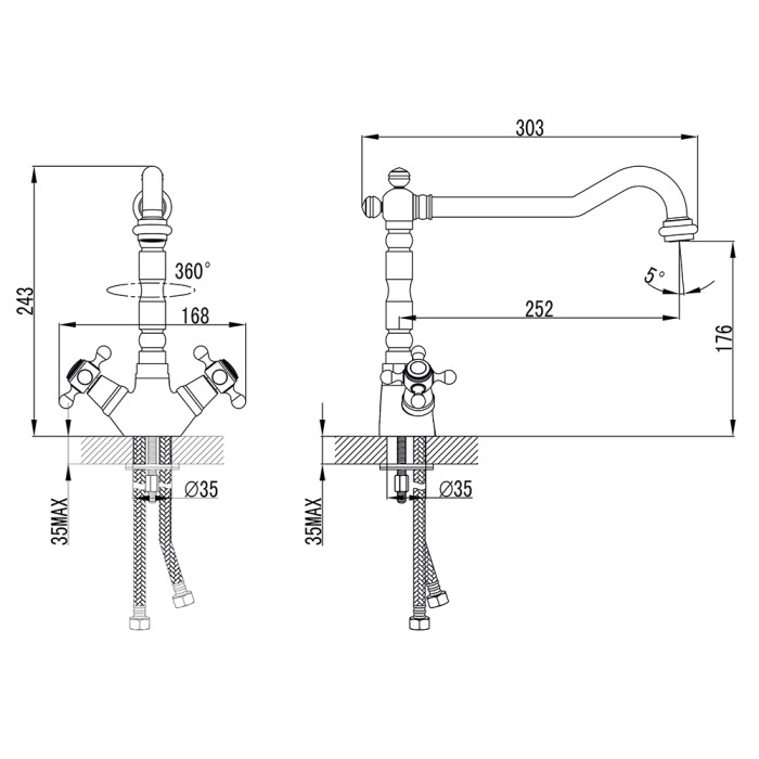 Змішувач ARNO 1/2" для кухні Г-виливши на шпильці CORSO FE-5B252C (9679100)