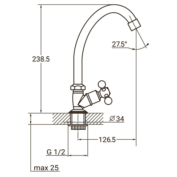 Смеситель s83 ½" монокран на гайке (КРАТНО 3шт) AQUATICA QM-1G159C (9783600)